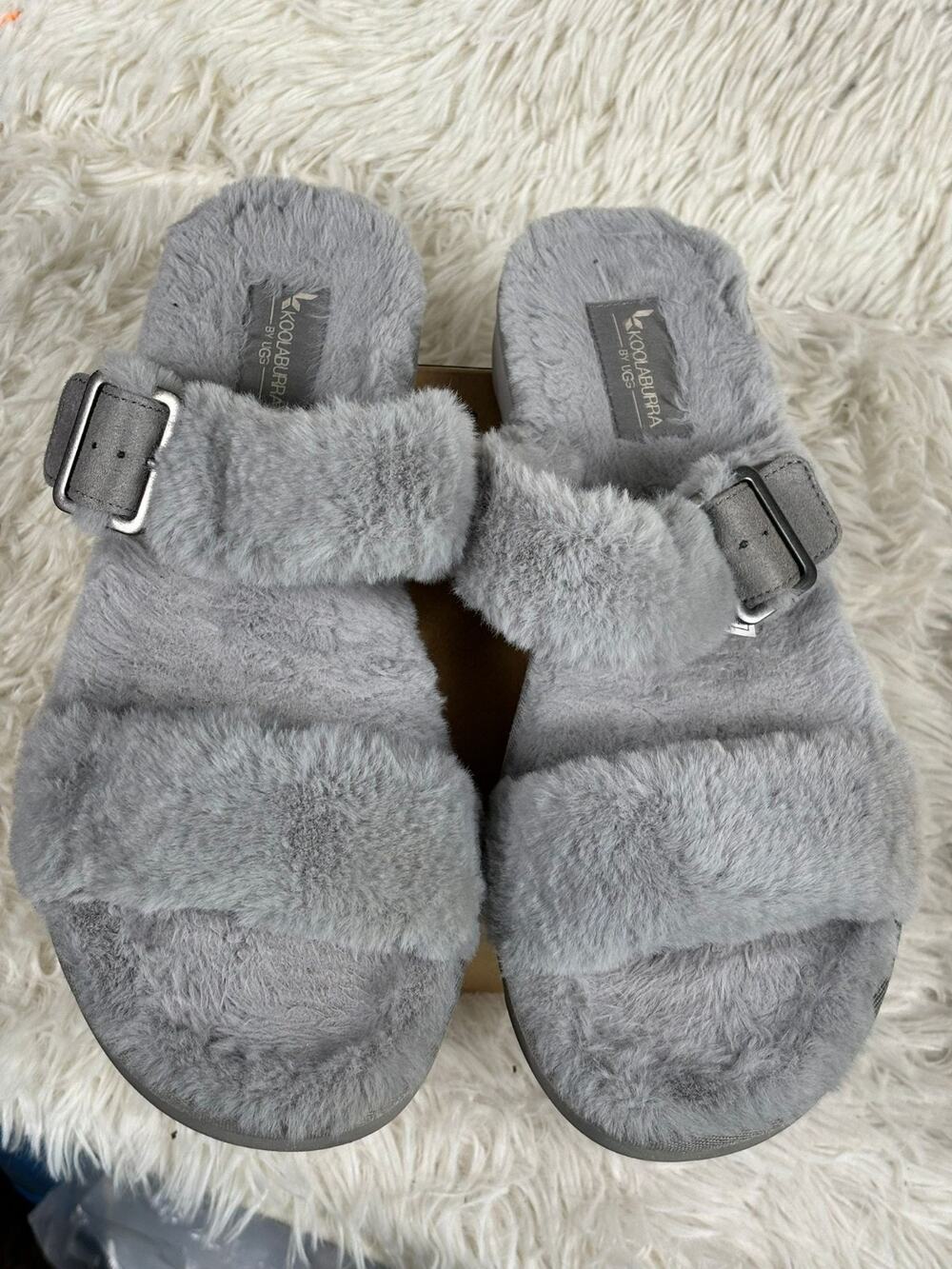 Koolaburra by Ugg Furr-Ah Amphora Slide Sandals Sz 10 Gray Faux Fur 1110213
